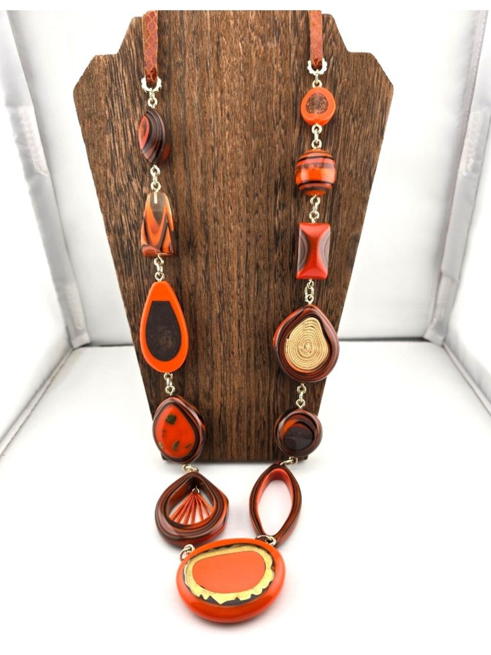 NWT Chicos Imane Long Necklace Orange MCM Boho Statement 36" - Picture 9 of 11